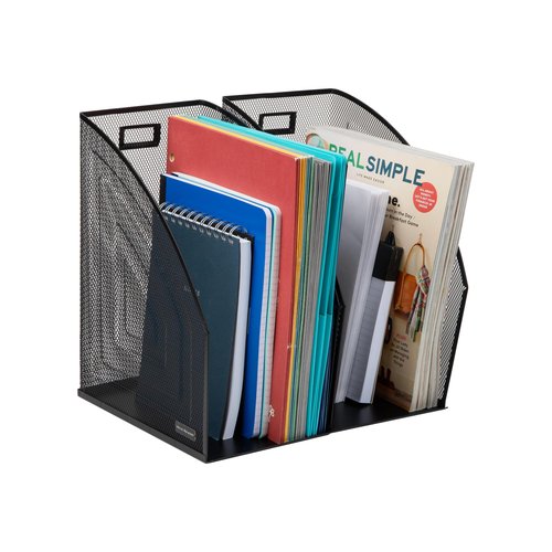 Mind Reader Vertical File Storage, Set of 2, Desktop Organizer, Workspace, Office, Metal Mesh, 6.25" L x 10" W x 12.5" H, Black