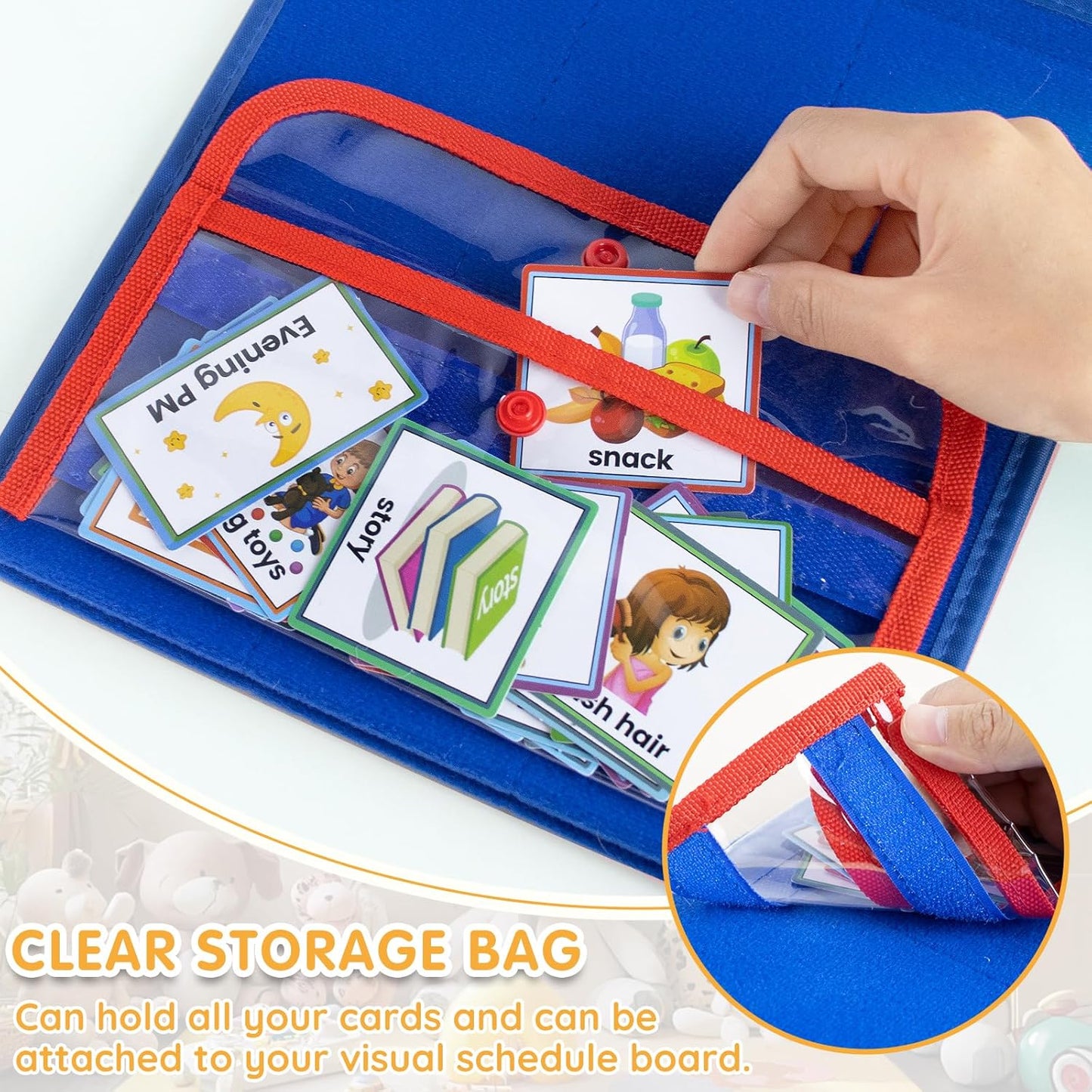 ALSLEA Large Visual Schedule for Kids - Autism Chore Chart with 124 Cards | Daily Routine Planner (Blue)
