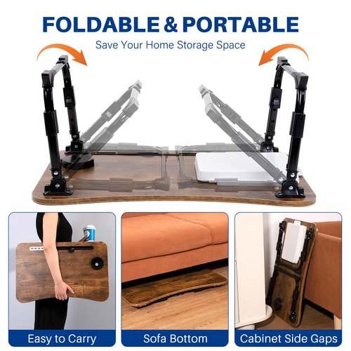 Laptop Desk for Bed, Height Adjustable Laptop Bed Table, Foldable Portable Lap Desk Stand with USB/Storage Drawer/Cup Holder/Slot, Breakfast Tray for Working Reading Writing Eating