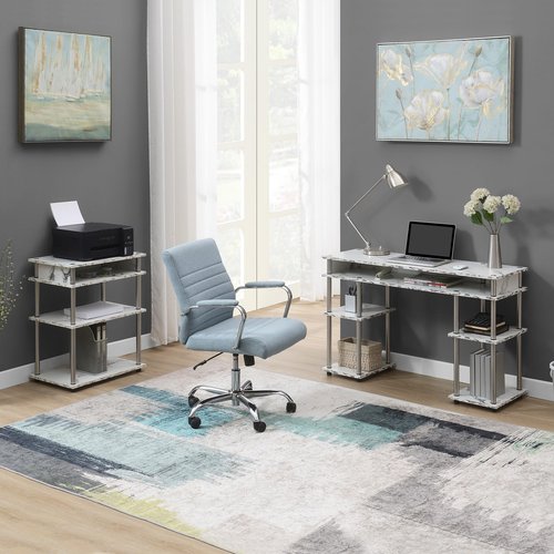 Designs2Go No Tools Printer Stand with Shelves 23.75" - Contemporary Modern Storage Printer Stand for Office, Den Organization, White Faux Marble