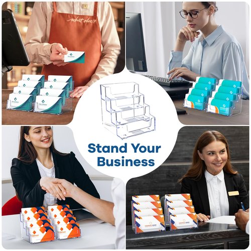 Uaimvie Acrylic Business Card Holder for Desk, Clear Plastic Business Card Stand with 4 Tier, Multiple Business Display Holder for Exhibition, Office and Hotel, 2 Pack