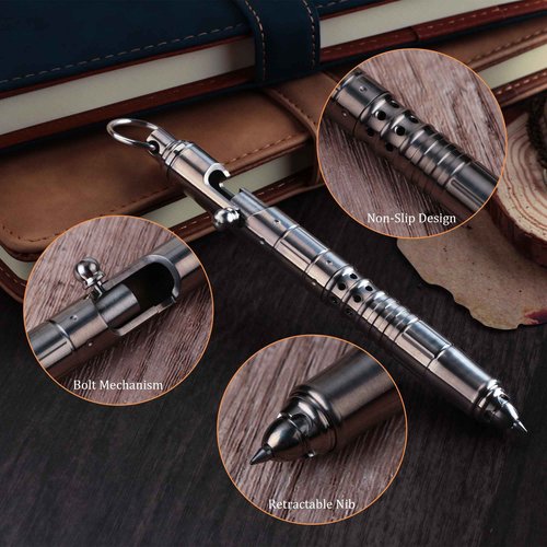 SMOOTHERPRO Tactical Bolt-Action Pen Titanium Compatible with Parker Refill Hollow Design Retractable Outdoor Business Office Writing Color Natural(HTP01)