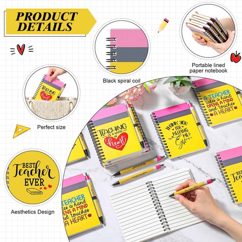 Resurhang Christmas Teacher Appreciation Gifts Bulk from Students, Pencil Spiral Notebooks with Glitter Pens, Thank You Cute Classroom Supplies Party Favor Thanksgiving Gift, 10 Styles(20 Sets)