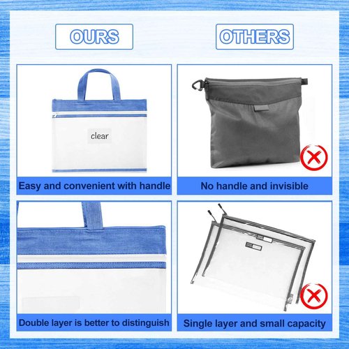 Zhehao 24 Pcs Student Book Pouches with Handle Document Bag Sew Project Bag for Quilting Mesh Zipper Pouch File Artwork Storage Organize for A4 Files, 14 x 11 Inch