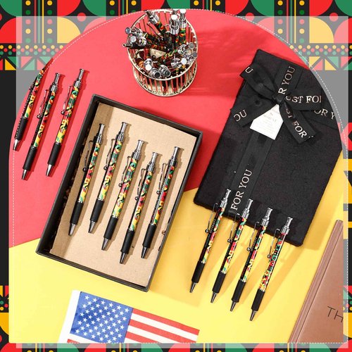 Sayglossy 100 Pcs Juneteenth Gift Bulk Happy Juneteenth Day Ballpoint Pens Freedom Day Independence Theme Ballpoint Pens for Party Supplies Favors Festival Decoration (Geometric Pattern)