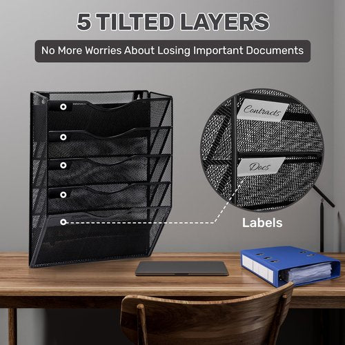 ZYLEN Wall File Holder – Sleek Black Metal Organizer for Documents and Folders, Home, and Classroom – Compact and Stylish Storage Solution for Papers, Folders, and Files (38 x 32 x 10 cm)