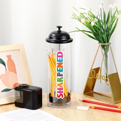 Yaomiao 2 Pieces Plastic Pencil Dispenser Holder with Lids or Plastic Pencil Case with Stickers for Teacher Storage Pen Office Supply Desk Home Teacher Gift(Black)