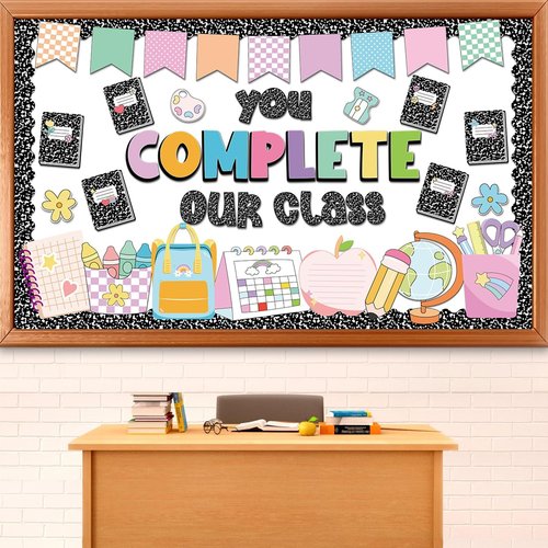 Composition Bulletin Board Welcome Back to School Classroom Decorations Colorful Notebook Pencil Paper Cutouts for Bulletin Boards Black White Preschool Elementary Classroom Wall Door Chalkboard Decor