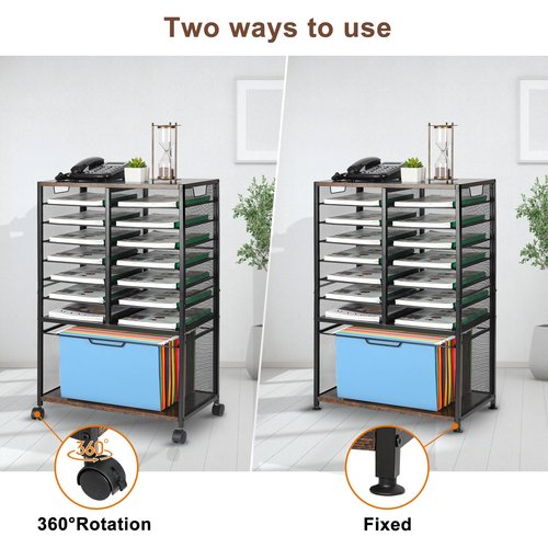 Solinxe File Organizer, Rolling File Cart Cabinet with Hanging Folders Rack, Mobile Mesh Paper Tray Storage Shelf, Utility Rack Cart for Home School Office, Black