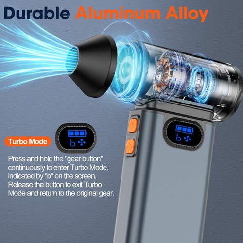 Metal Electric Compressed Air Duster, 300000RPM High Speed Rechargeable Air Blower&Pump for Leaf Blower with Digital Display, 4-Speed Modes-Brushless Motor Mini PC Dust Cleaner with Light(Black)
