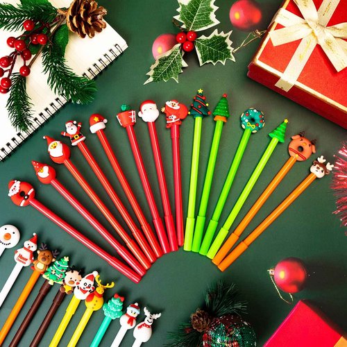 120 Pcs Christmas Gel Ink Pen Bulk, 24 Style Novelty Series Rollerball Pens Black Gel Ink Xmas Tree Snowman Reindeer Santa Claus Shape Pen for School Kids Student Christmas Party Supplies