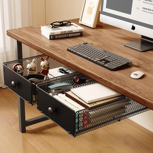 VOLDRA 2 Pack Under Desk Drawer, Metal Under Desk Organizer and Storage Heavy Duty Slide Out Drawer for Office Desk Undermount Table Drawer-Black(15" D*9.25" W*3.93" H)