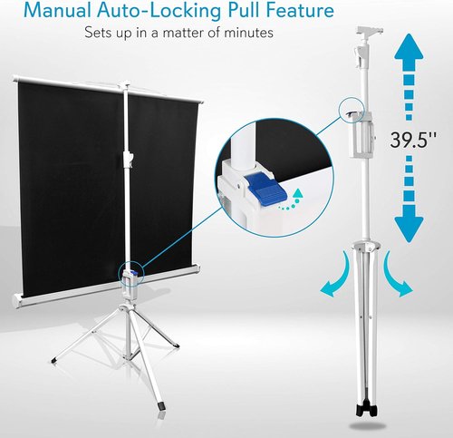 Pyle 50-Inch Portable Projector Screen - Lightweight Tripod Stand, Easy Setup, 4:3 Aspect Ratio, White Matte Fabric