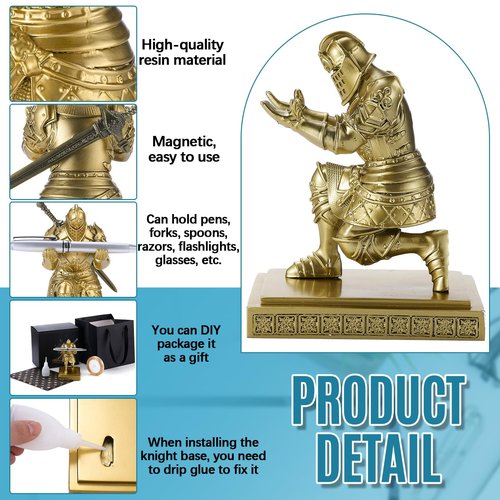 Sherr 1 Set Knight Pen Holder DIY Gift Set for Desk with Sword Back to School Resin Knight Pen Holder Magnetic Organizers with Metal Sword Desk Accessories Gift for Men Dad Friend Office Christmas