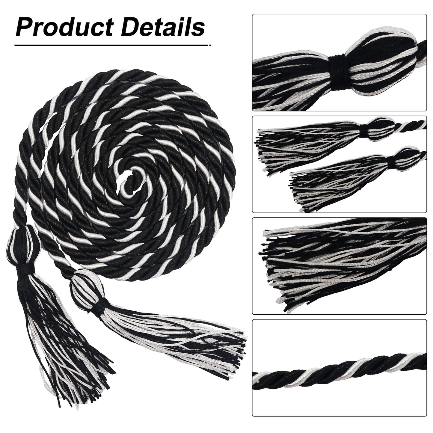 GraduationMall Graduation Honor Cord 68" Blackwhite