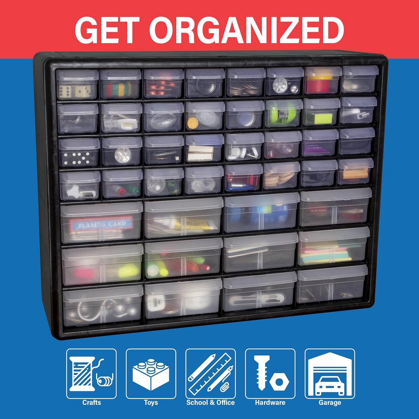 Akro-Mils 44-Drawer Storage Cabinet - Versatile Organizer for Garage, Crafts, Makeup | 20" W x 6" D x 16" H, Black