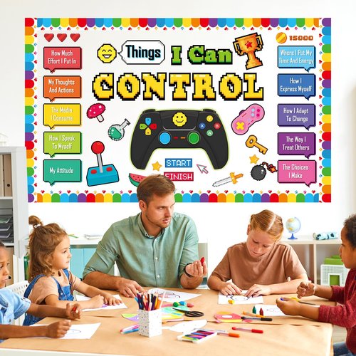Things I Can Control Bulletin Board Set Video Game Classroom Bulletin Board Decorations Mental Health Growth Mindset Cutouts for Back to School Classroom Students Teachers Chalkboard Wall Decor