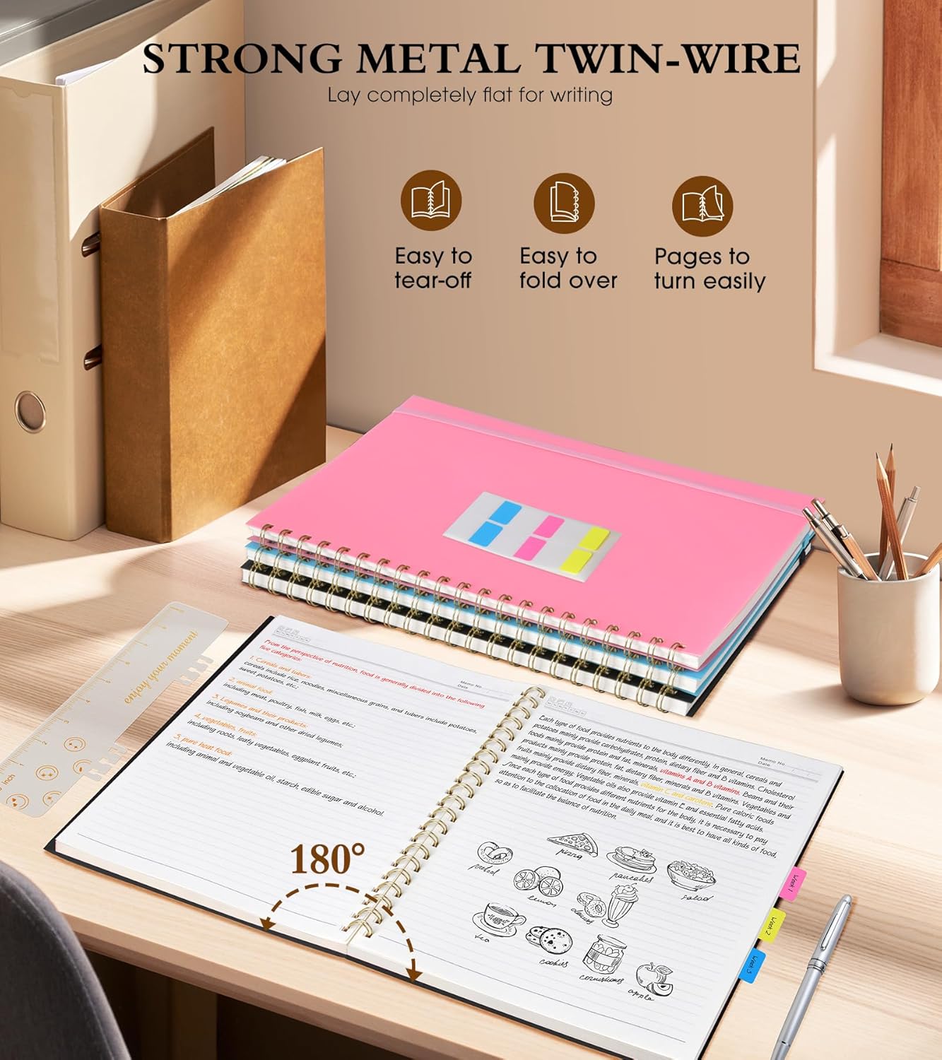 Spiral Notebook Journal - A4 Large 8.5” x 11” | College Ruled, 100 GSM Paper, Plastic Hardcover, Black