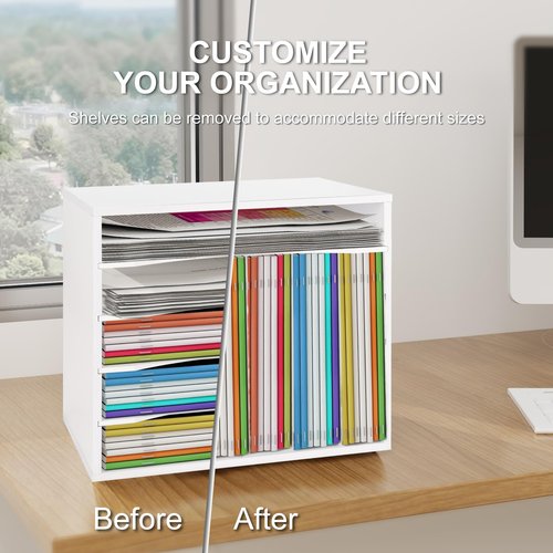 Paper Organzier Wood Desktop Organizer Storage Letter Tray File Sorter with Adjustable Shelves for Home Office