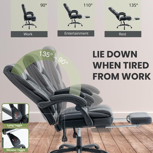Executive Office Chair Big and Tall with Footrest and Pockets Ergonomic Home Computer Gaming Desk Task High Back PU Leather Adjustable Swivel Rolling Reclining