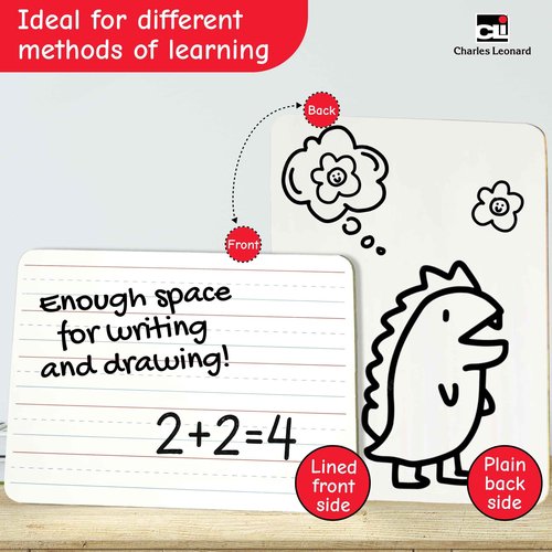 Charles Leonard Dry Erase Board Classroom Pack - Mini Lapboard School Supplies – Set of 12 Two-Sided Plain/Lined Dry Erasable White Boards, 9x12 Inches (35120)