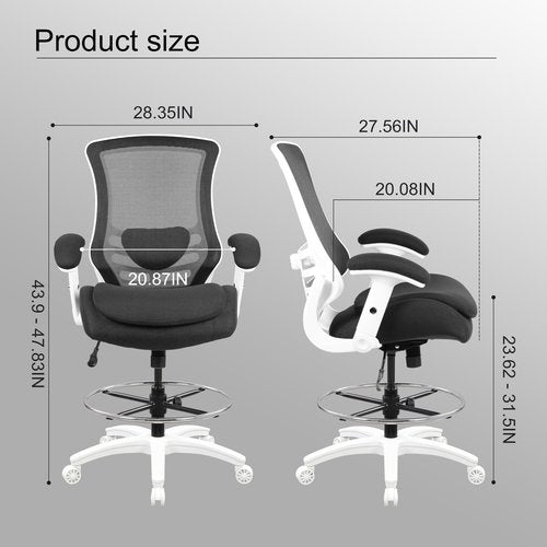 BOLISS 400lbs Mesh Ergonomic Office Computer Drafting Chair with Super Soft Adjustable Flipped Arms Molded Foam Double Seat Cushion Adjustment Lumbar Support Big Foot Ring (Black)