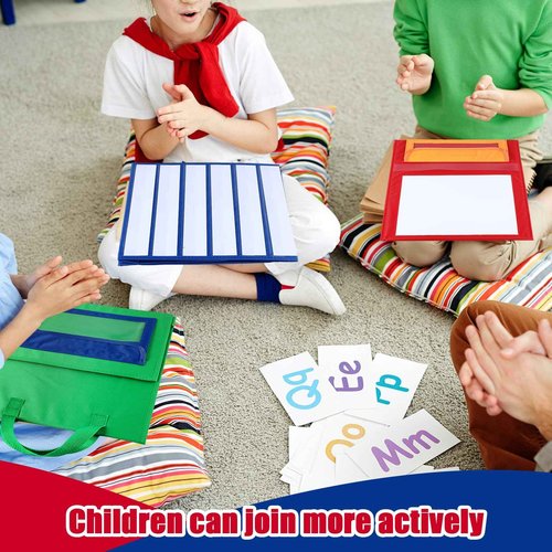 Jetec 4 Pcs Magnetic Desktop Pocket Chart Stand with Pen Case Foldable Double Sided Small Tabletop Pocket Chart Dry Erase Magnetic Boards for Classroom Easel Tabletop Whiteboard for Kids 15 x 12.6 in
