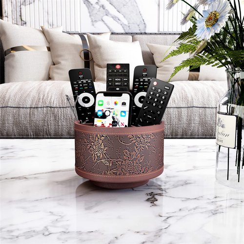 Thipoten Remote Control Holder, Faux Leather 360° Art Supply Organizer, Multi-Functional Caddy for Remote Controllers, Office Supplies, Perfect Space Saver for End Table/Nightstand/Office Desk(Retro)