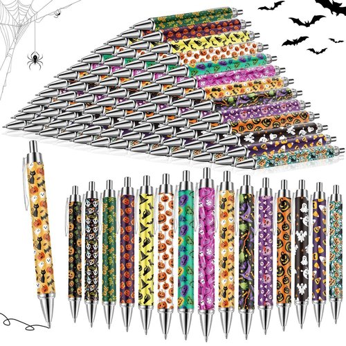 Resurhang 150 Pcs Halloween Pens Bulk Ghost Holiday Novelty Pens 0.5 mm Retractable Black Ink Decorative for Office School Party Favor Supplies Women Gift