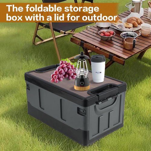 TOEEBR Collapsible Storage Bins with Lids, Portable Foldable Box with 2 Side Doors, Organizing Stackable Storage Cases Large Heavy Duty Utility Crates for Camp Fishing Car RV (Extra Extra Large-60L)