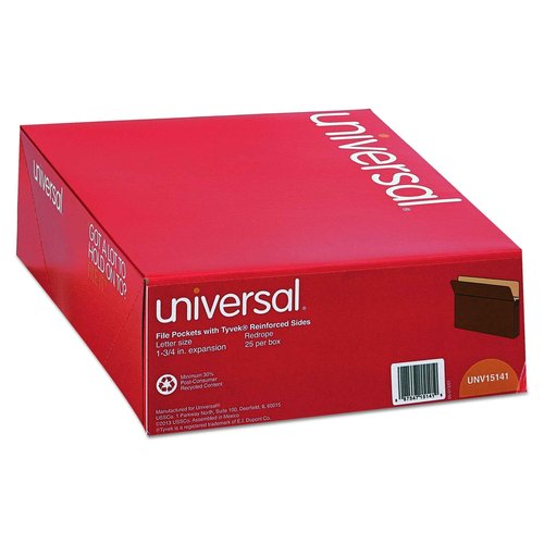 Universal 15141 1 3/4 Inch Expanding File Pockets, Straight Tab, Letter, Redrope/Manila (Box of 25)