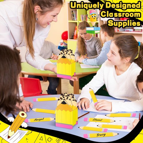 37 Pcs Pencil Flip Sticks with Storage Jar Flip Pencil Designed Name Sticks for Back to School Supplies Educational and Learning Activities