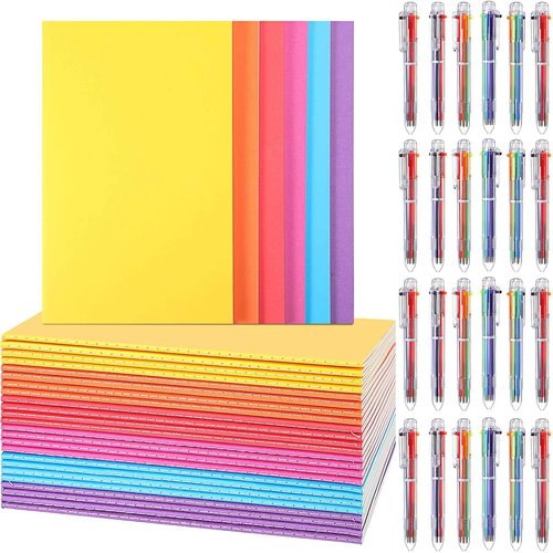 Fullhawl 48 Pcs Colorful Blank Notebook and 6-in-1 Multicolor Ballpoint Pen Set 5. 5 x 8. 3 in Blank Unlined Journals A5 Plain Paper Sketchbooks Retractable Pens for School Office Supplies Gift