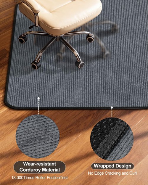 Blvornl Corduroy Office Chair Mat - Non-Slip Heavy Duty Floor Protector for Hardwood & Low Pile Carpet | 35.4" x 47.3" - Dark Grey
