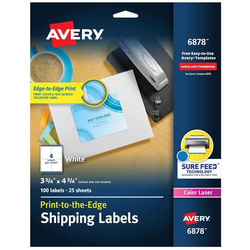 Avery Shipping Labels with Sure Feed, Print-to-The-Edge, 3-3/4" x 4-3/4", 5 Packs (6878)