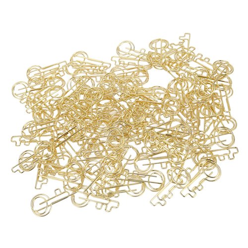 HERCHR Key Shaped Paper Clips, 100Pcs Metal Paperclips Bookmark Clips Gold Wire Paper Clips Small Portable Paper Clips for Home School Office Document Organizing