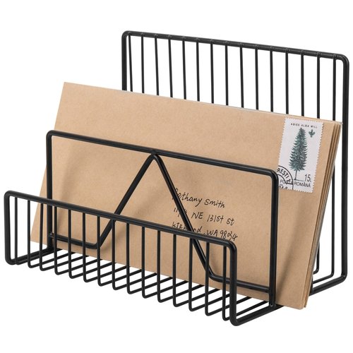 MyGift 3 Slot Matte Black Metal Wire Office Desk Mail Organizer and File Sorter Stand, Upright Desktop Paper Document Filing Storage Rack for Work or Home