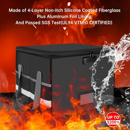 Large File Box with lock, Fireproof File Box for Documents, 5200°F Fire Resistant File Storage Box, Filling Cabinet with Handle for Hanging Letter/Legal Folder, Collapsible Filing Box for Home Office