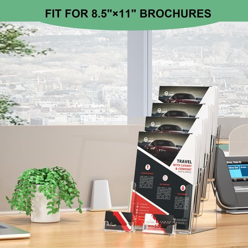 zavekia 4 Tier Acrylic Brochure Holder 8.5 x 11 inch, Clear Literature Organizer Magazine Stand with 4 Pack Separate Removable Divider for 4 x 9 inch Brochures,Magazine Holder,Flyer Holder