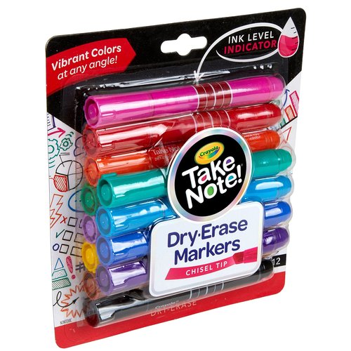 Crayola Take Note Dry Erase Markers for School (12ct) Chisel Tip Whiteboard Markers, Teacher Classroom Must Haves, Back to School Essentials, Low Odor
