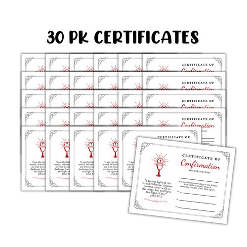 Certificate of Catholic Confirmation 30pk 8.5x11” Roman Rite Dedication Ceremony Priest Religious Sacrament Teachings Reconciliation