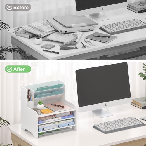 Wisuce Essentials Bamboo Desk Organizer Mail Holder Countertop Letter Tray File Organizer for Desk Letter Sorter Paper File Storage for School Home Office Supplies