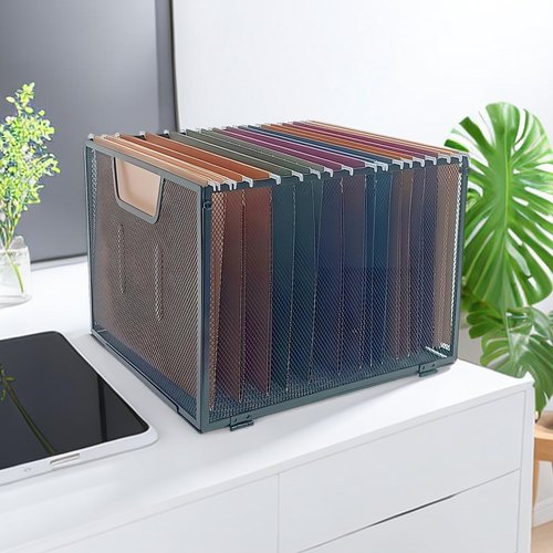 SREGGSIY Modern Black Metal Mesh Hanging File Organizer, Office/School/Home File Crate, 13.8 x 12 x 10 inches