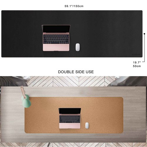 MAIDERN 59”x 19.6” Leather Desk Pad, Large Desk Mat, Reversible Cork & Leather Large Mouse pad for Desk, Waterproof Computer Desk Pad for Gaming Home Office (Black) …