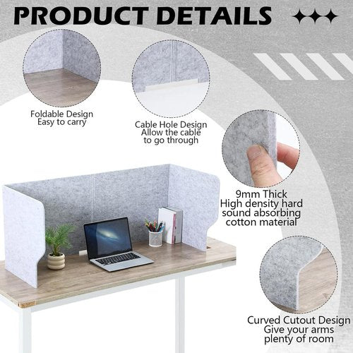 Dunzoom Desk Dividers - Large Acoustic Privacy Panels for Classroom & Office | 47.3 x 15.7 Inch, Gray