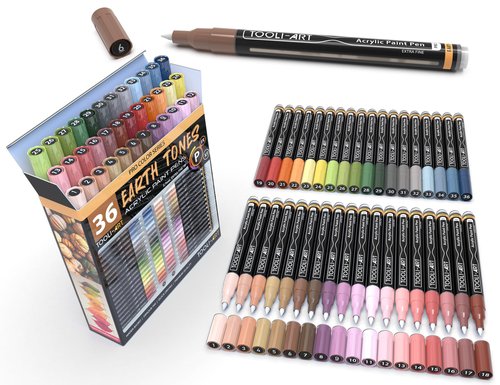 36 Acrylic Paint Pens Skin and Natural Earth Tone Marker Set For Rock Painting, Canvas, Mugs, Glass, Plastic, Wood, Metal, Fabric, Scrapbooking, Most Surfaces. Quick Drying Waterbased (EXTRA FINE)