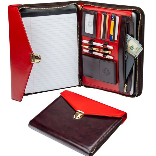Emberfolio Premium Vegan Leather Padfolio for Women - Clutch-Style Business A4 Portfolio with Zipper, Gift Box & Luxury Pen - Resume Portfolio Folder for Interview, Documents Organizer, Executive Gift