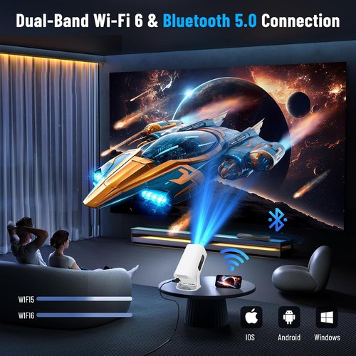Mini Projector | 4K 1080P Portable Movie Projector with WiFi & Bluetooth - Built-In Apps & Speaker