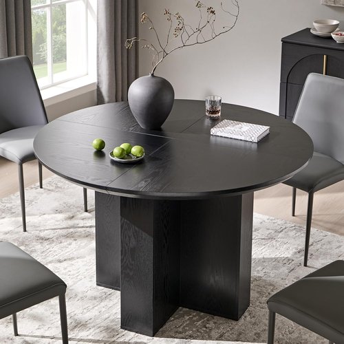 OKD 47-Inch Modern Wood Round Dining Table - Sturdy Black Oak Design for 4 | Ideal for Kitchen & Dining Room