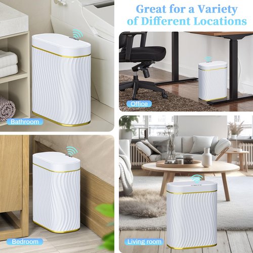 steo spce Automatic Motion Sensor Bathroom Small Trash Can with Lid, 2.6 Gallon Touchless Slim Garbage Can, Smart Waterproof Trash Bin for Bedroom, Restroom, Living Room, Office